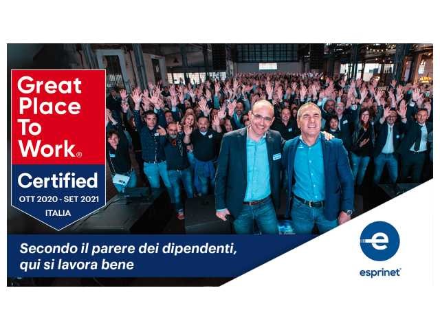 Esprinet Italia riceve il riconoscimento Great Place to Work Certified Company