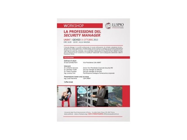 A Roma un workshop su “La Professione del Security Manager”