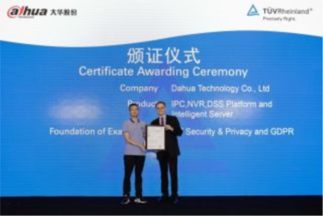 I prodotti DAHUA certificati al GDPR da TÜV Rheinland 