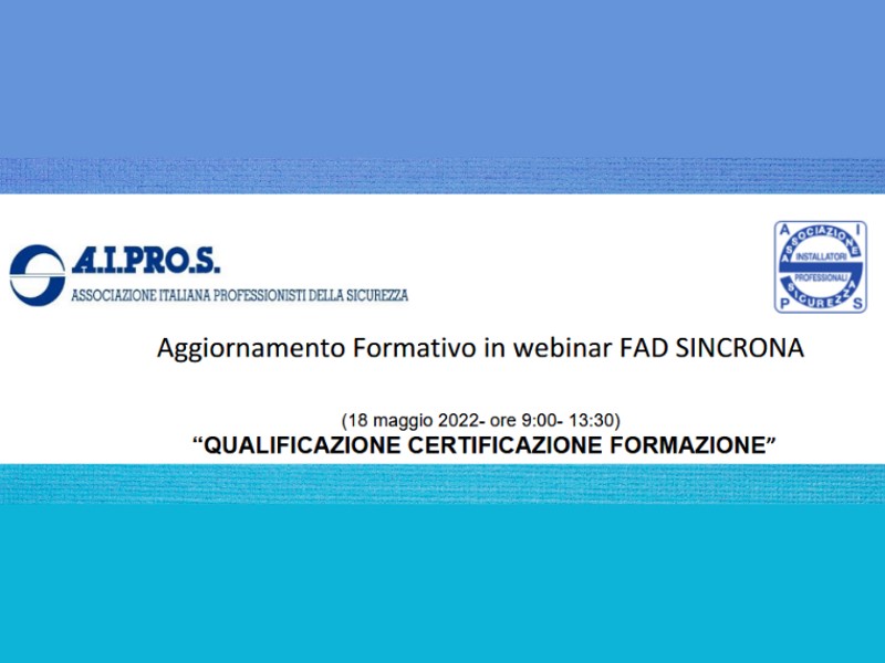 Qualificazione–Certificazione–Formazione, un webinar A.I.PRO.S