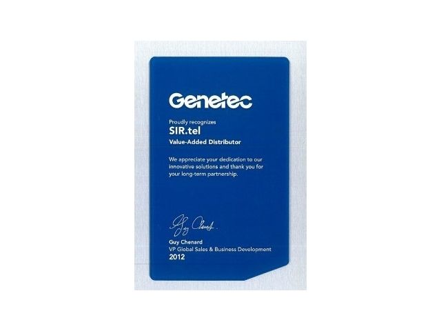 SIR.tel. riconosciuta Genetec Value-Added Distributor